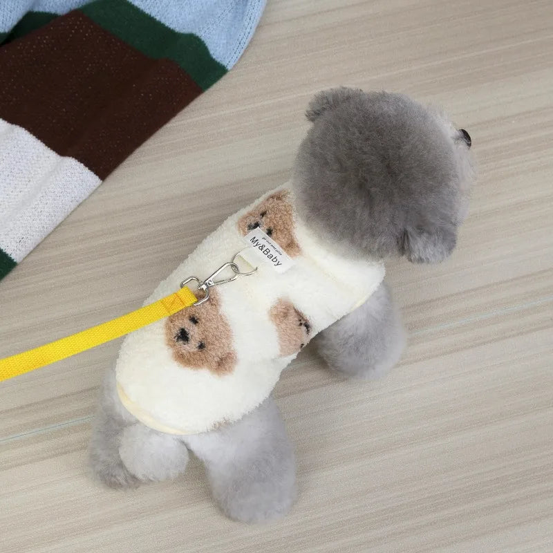 Traceable Cow Bear Pet Vest with Heavy Clothing Small Dog Clothes Cat Autumn Winter Warm