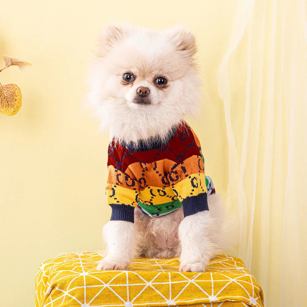 Famous Luxury Brand  Designer Dog Warm Sweater Thicken Pet Clothes for Fall and Winter Dog Coat