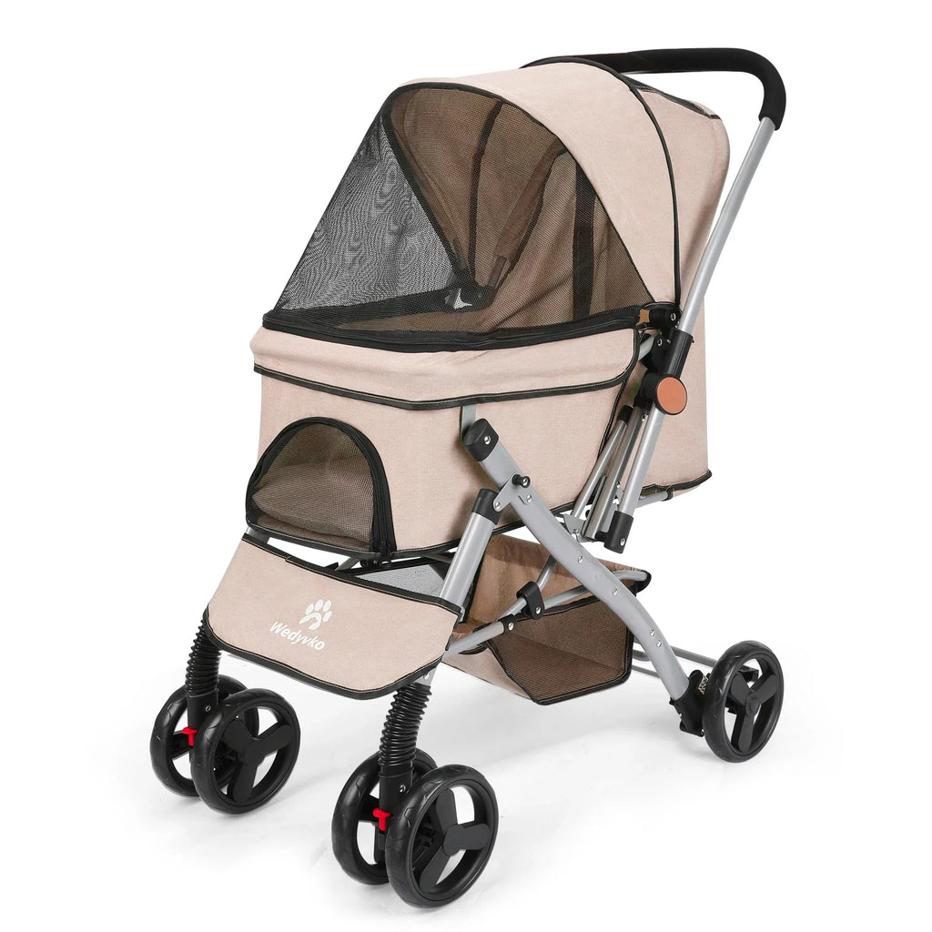 Foldable Cat Dog Stroller  Detachable  Easy Assembly Pet Travel Carrier W/Shock Absorption Folding Resistant